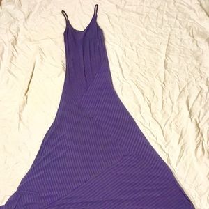 Flowy purple and gray-striped sundress
